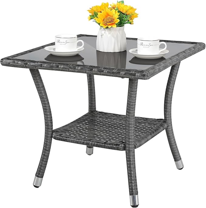 Patiorama Outdoor Wicker Patio Side Table, Weather Resistant Rattan Coffee Table by Patiorama