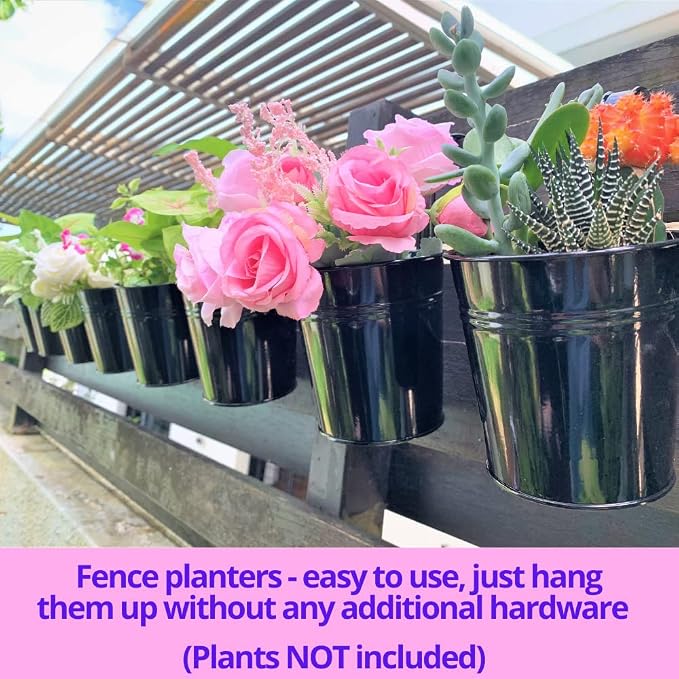 LaLaGreen Railing Planter 10 Pack, 6 Inch Hanging Flower Pot Black, Outdoor - Image 5