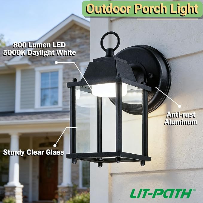 LIT-PaTH Outdoor LED Wall Lantern, Wall Sconce as Porch Lighting Fixture - Image 2