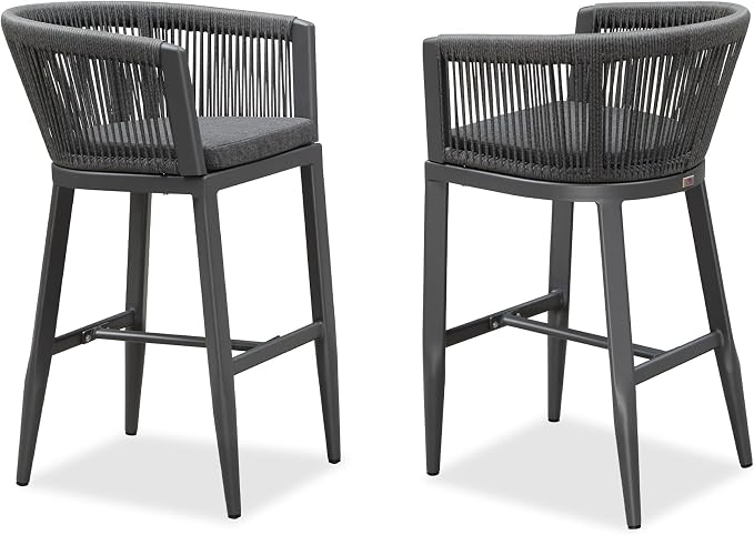 PURPLE LEAF Outdoor Bar Stools Set of 4 Wicker Bar Height Stool Bar Chairs by PURPLELEAF
