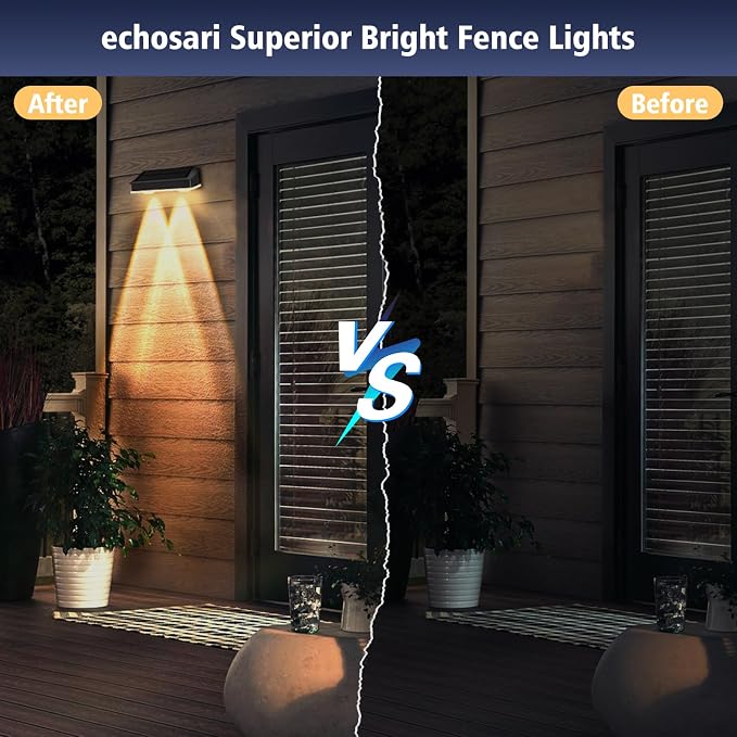 echosari Solar Fence Lights 8 Pack, 100 Lumen Ultra Bright Solar Wall Lights - Image 4