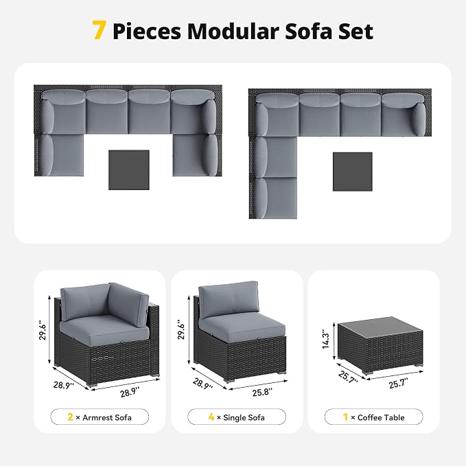 Aoxun Patio Furniture Set, 7 Piece Outdoor Sectional Sofas - Image 6
