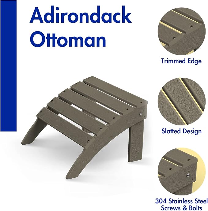 BRIOPAWS Adirondack Ottomans | Folding | Set of 2 | HDPE Plastic | Wood Grain - Image 4