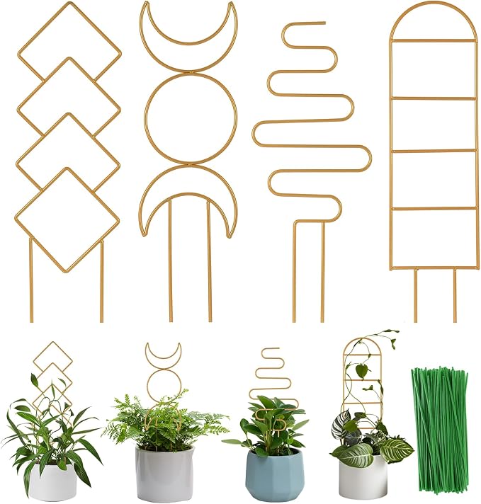Indoor Plant Trellis for Potted Plants, 16inch Gold Small Trellis for Climbing by WellSign