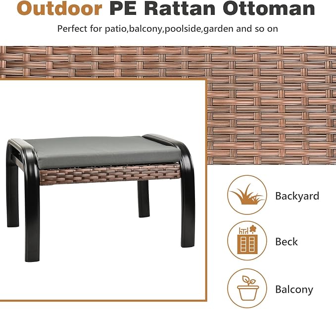Patio Footstool Ottoman Outdoor Foot Rest - Image 5