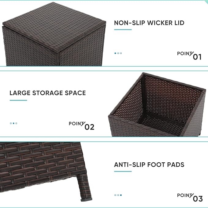 Verano Garden Outdoor Wicker Side Table, Small Storage Rattan Wicker End Table - Image 8