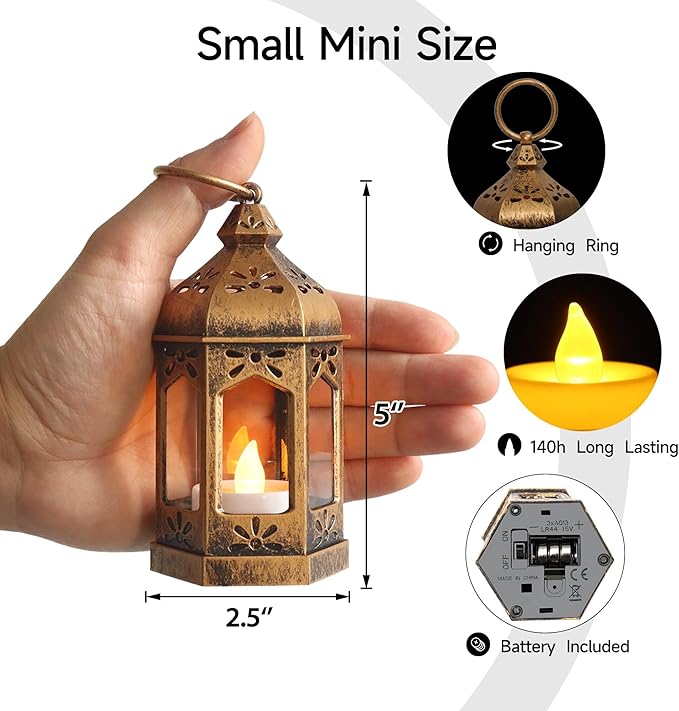 LLQ 12Pcs Mini Lantern with LED Tea Light, Garden Fairy Party Decorations - Image 3