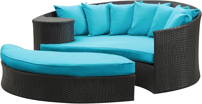 Modway Taiji Wicker Rattan Outdoor Patio Sectional Daybed in Espresso Turquoise - Image 2