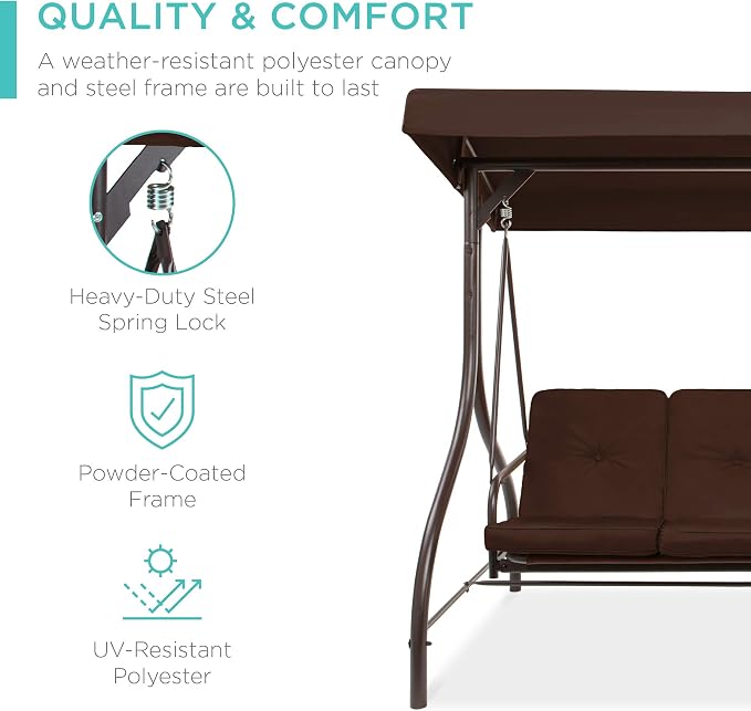 Best Choice Products 3-Seat Outdoor Large Converting Canopy Swing Glider - Image 3