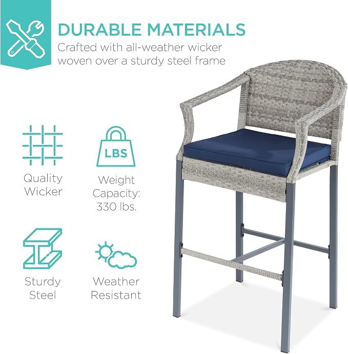 Best Choice Products 3-Piece Patio Bar Table Set, Outdoor Wicker Bar Height - Image 3