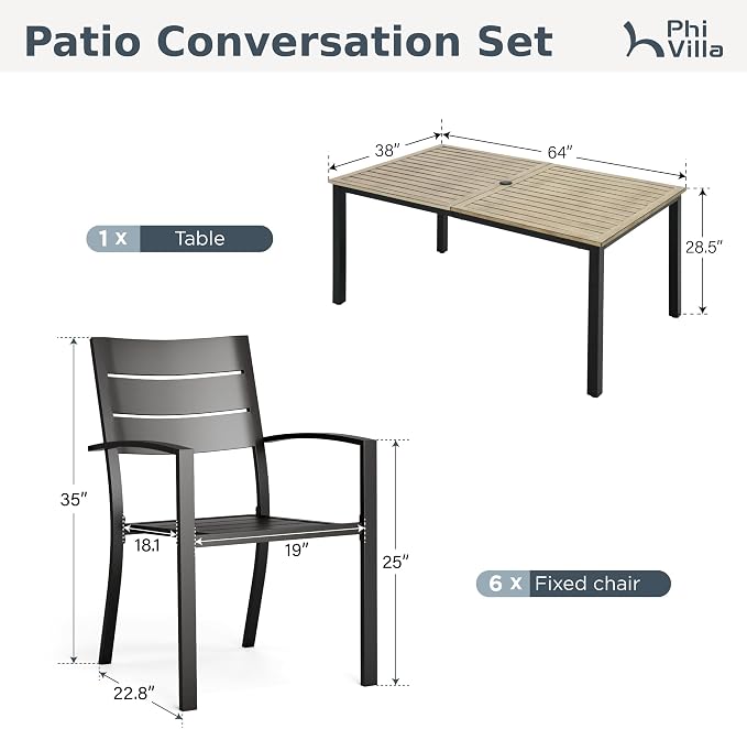 PHI VILLA 7 Pieces Outdoor Patio Dining Set - Image 9