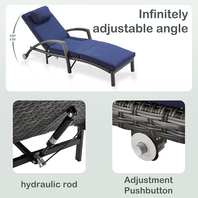Outdoor Lounge Chairs Set of 2, Wicker Patio Pool Lounge Chair - Image 3