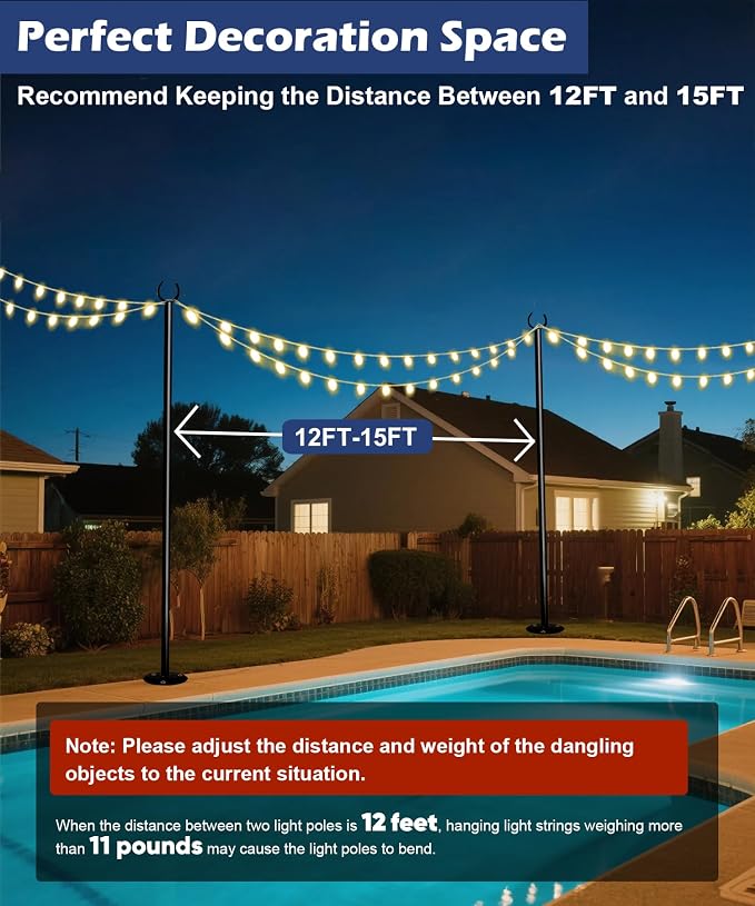 10FT String Light Poles for The Outdoor, Heavy Duty Metal Lighting Stand Pole - Image 5