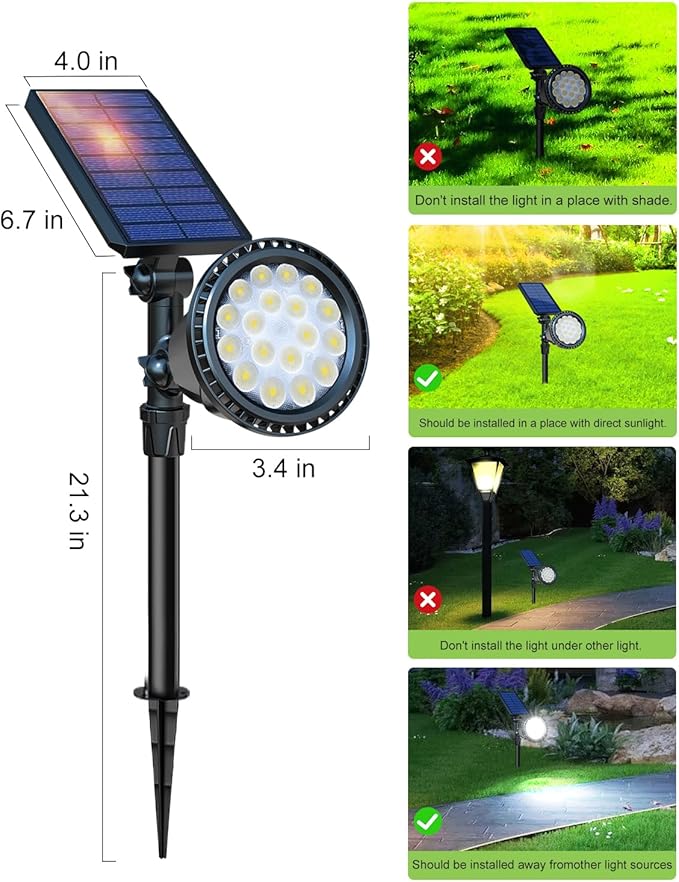 DBF Solar Spot Lights Outdoor Waterproof IP65, Cool White, 600LM High Bright - Image 9