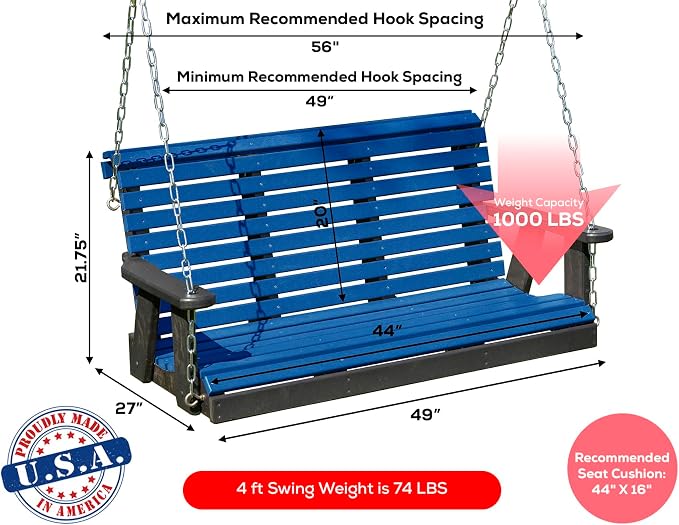 Poly Lumber Wood 4FT Porch Swing Amish Craftsmandship Made in USA HDPE - Image 2