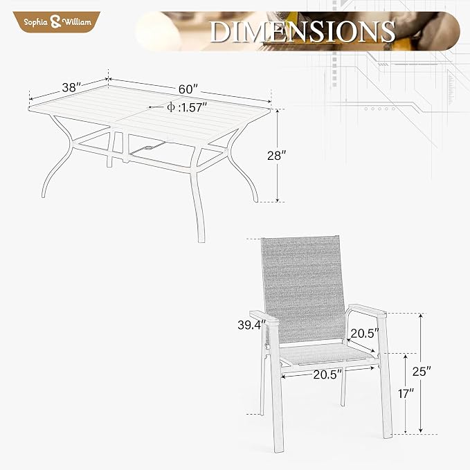 Sophia & William Patio Table and Chairs Set 7 Pieces, 6 Aluminium Patio Dining - Image 7