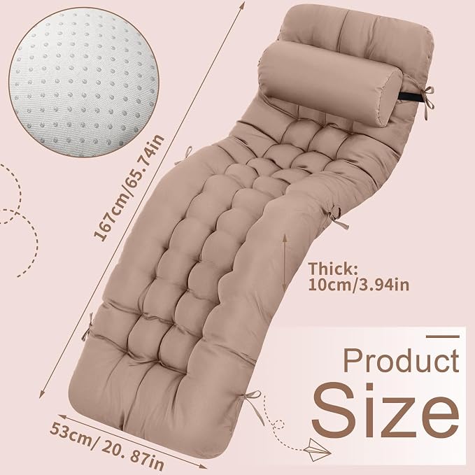Tudomro 1 Pcs Light Camel 66'' Outdoor Chaise Lounge Cushion Waterproof Patio - Image 2