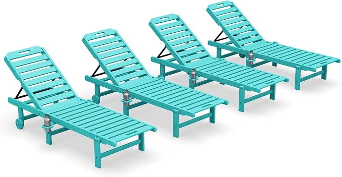 SERWALL Outdoor Chaise Lounge Set of 4, HDPE Lounger - Image 10