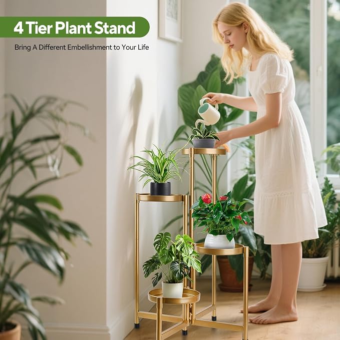 4 Tier 31 Inch Plant Stand Indoor Outdoor, Metal Plant Shelf Waterproof - Image 2