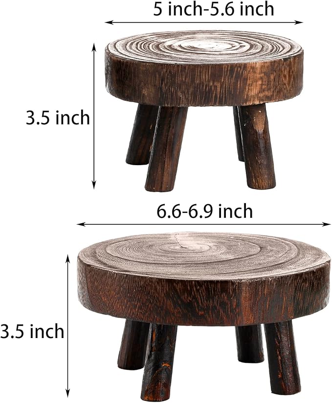 TOPZEA Set of 2 Mini Wooden Stool Display Stand, Wood Riser - Image 2