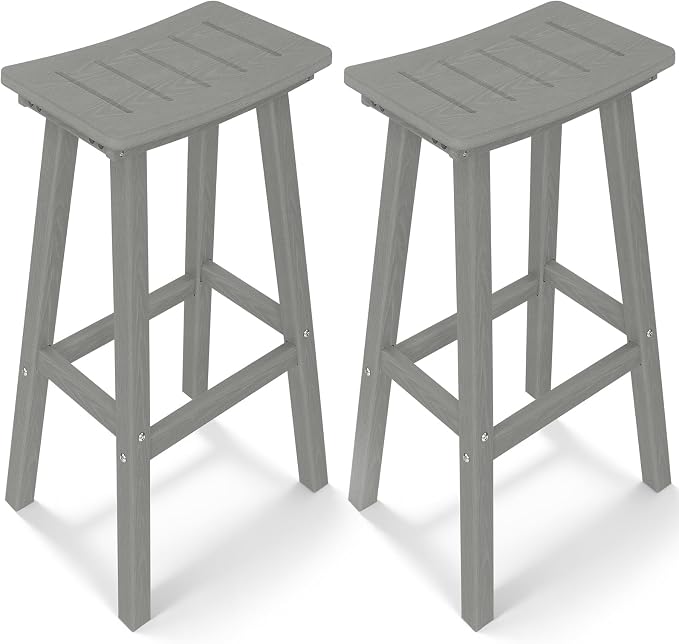Outdoor Bar Stools Set of 2, 29 Inch All-Weather HDPE Bar Height Chairs by KULAMOONLIFEHOUSE