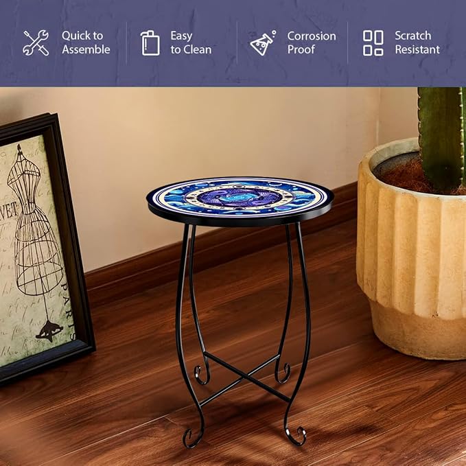 15 Inch Tall Outdoor Side Table, Metal Patio End Table - Image 4