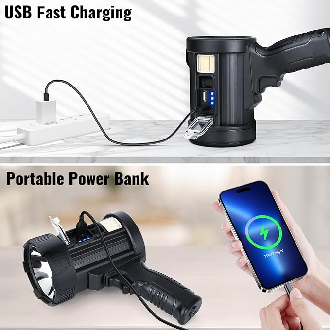 Rechargeable Spotlight, 000 LM Super Bright Handheld Spot Light LED Flashlight - Image 4