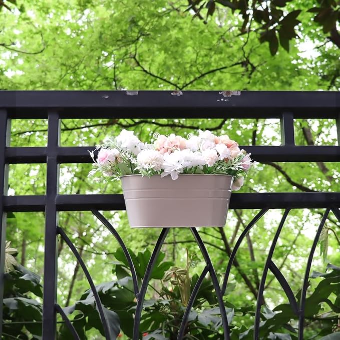 3 Pack Metal Railing Planters, 10.5" Oval Hanging Flower Pots - Image 5