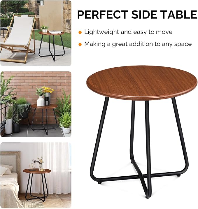 Outvita Indoor and Outdoor Side Table, Small Patio Side Table, Metal Round - Image 6
