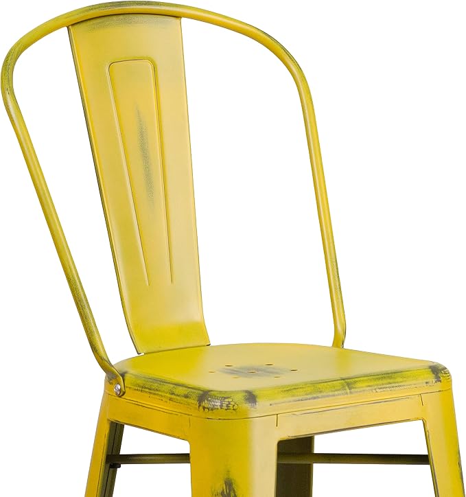 EMMA + OLIVER Commercial Grade 30" H Distressed Yellow Metal Indoor-Outdoor - Image 9