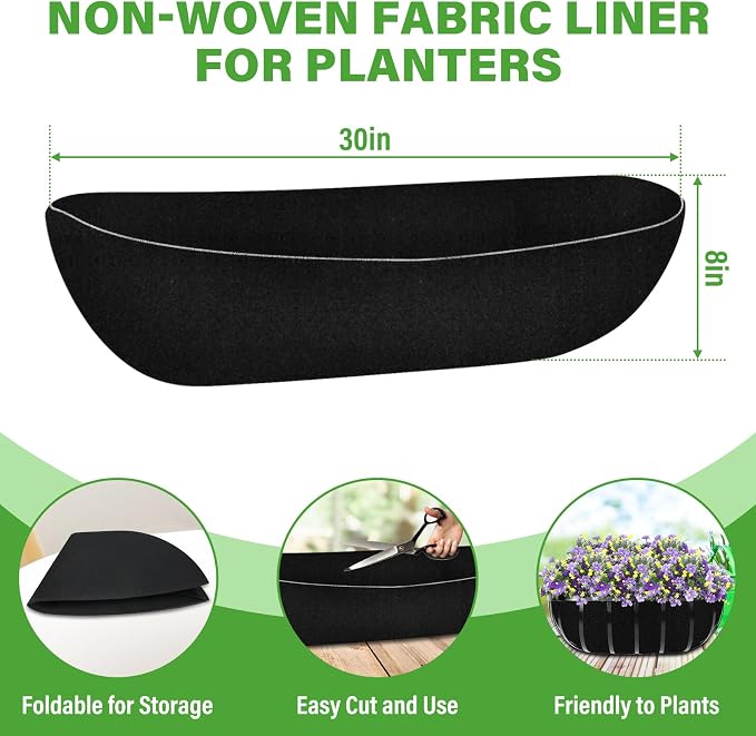 Riare 6 Pack 30 Inch Black Felt Window Box Liners- Fabric Trough Planter Basket - Image 2