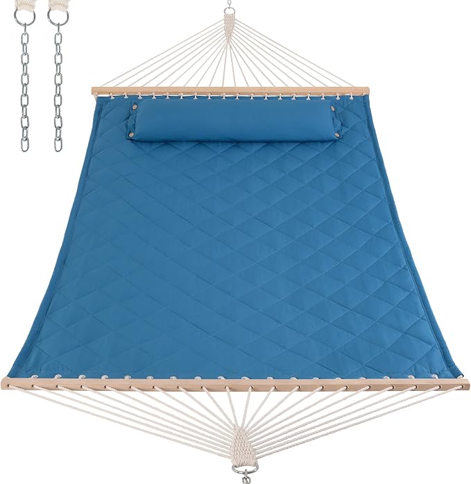 ANOW Quilted Hammock with Spreader Bars and Detachable Pillow, Large Hammock by ANOW