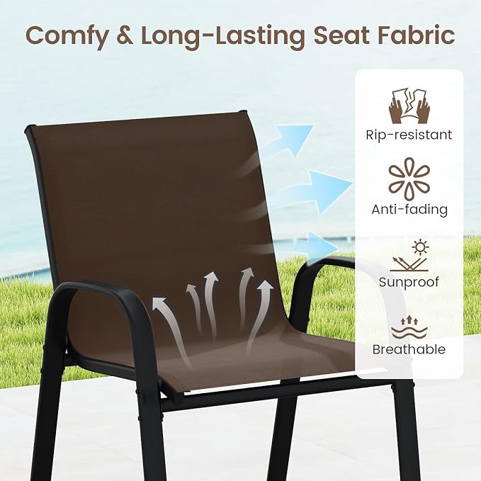 Tangkula 3 Piece Outdoor Bar Set, Patio Bar Height Table & Armchairs - Image 8
