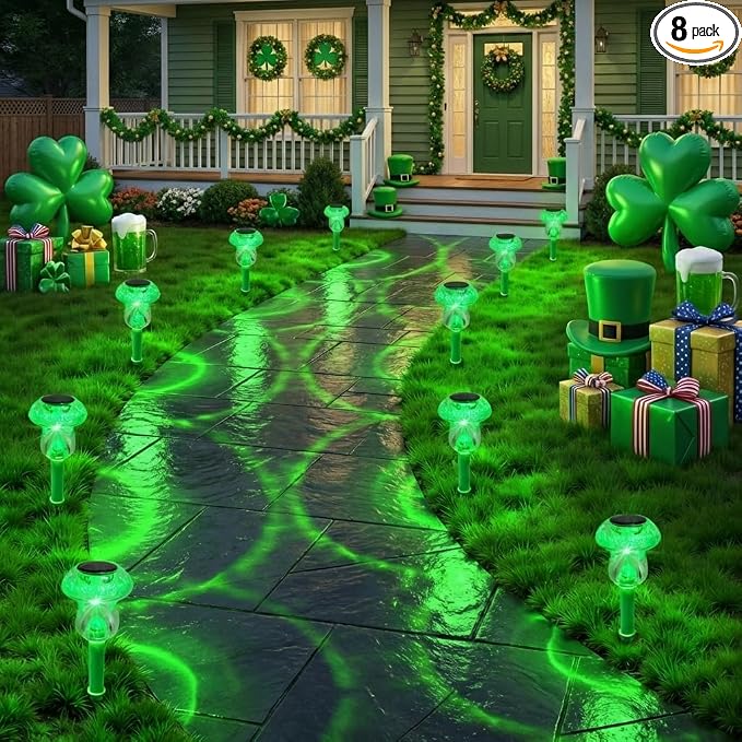 Solar Lights Outdoor, St Patricks Day 8 Pack Mushroom Landscape Lights by SolarOutdoorLights