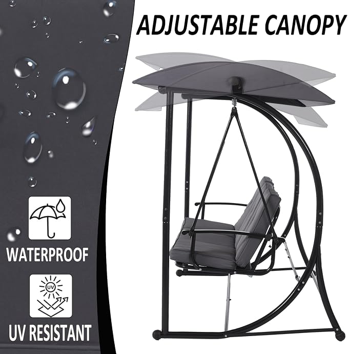 Patio Swing with Canopy, Outdoor Swinging with Stand, Backyard Swings - Image 4