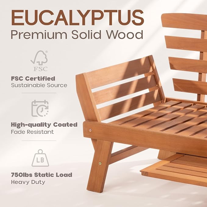 IDZO Amelie Eucalyptus Convertible Outdoor Sofa, 750lbs Capacity Patio Couch - Image 4