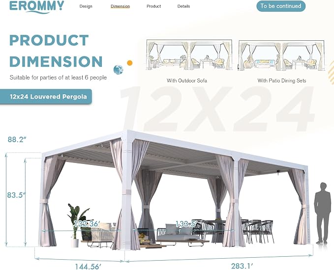 EROMMY Louvered Pergola 12' x 24' Outdoor Hard Top Pergola - Image 2