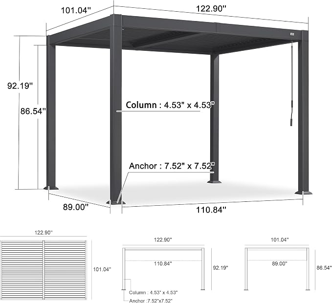 PURPLE LEAF Louvered Pergola 8' x 10' Aluminum Outdoor Pergola - Image 9