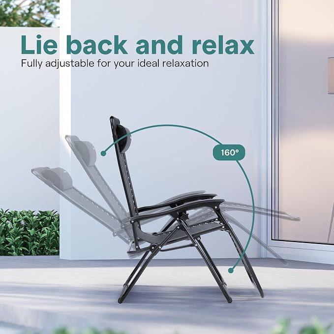 SereneLife Outdoor Zero Gravity Lounge Chair Set - Image 3