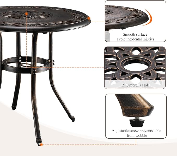 VINGLI 32" Outdoor Dining Table, Round Patio DiningTable - Image 8