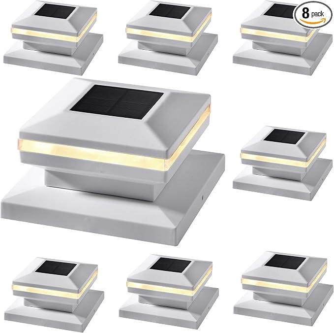 Dynaming 8 Pack Solar Post Lights, Outdoor Decorative Posts Cap Light, Solar by Dynaming