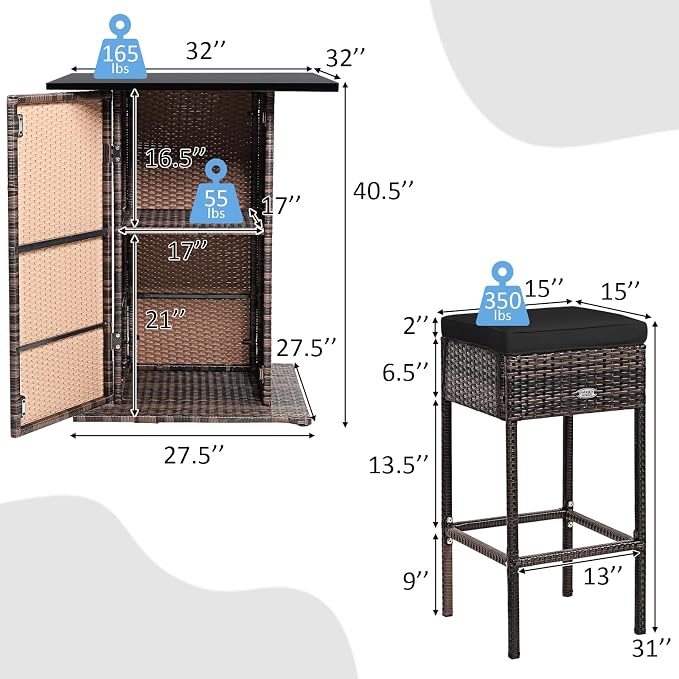 HAPPYGRILL 5 Pieces Rattan Bar Set, Outdoor Wicker Bar Table and 4 Bar Stools - Image 9