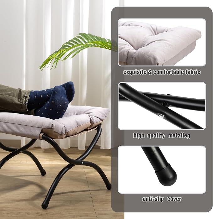 HollyHOME 15" Folding Footrest Stool, Upholstered Small Foldable Ottoman - Image 8