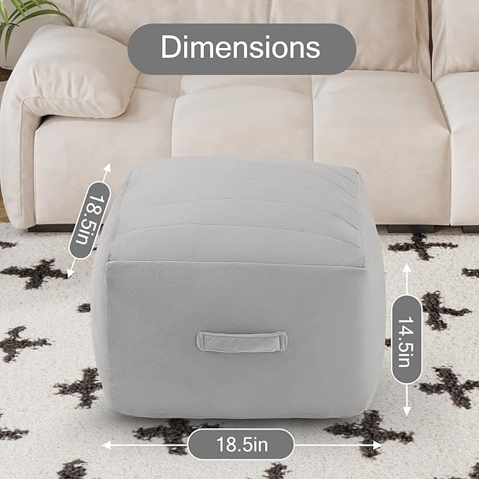 MeMoreCool Square Stuffed Pouf Ottoman Foot Rest, Floor Pouf Foot Stool - Image 2