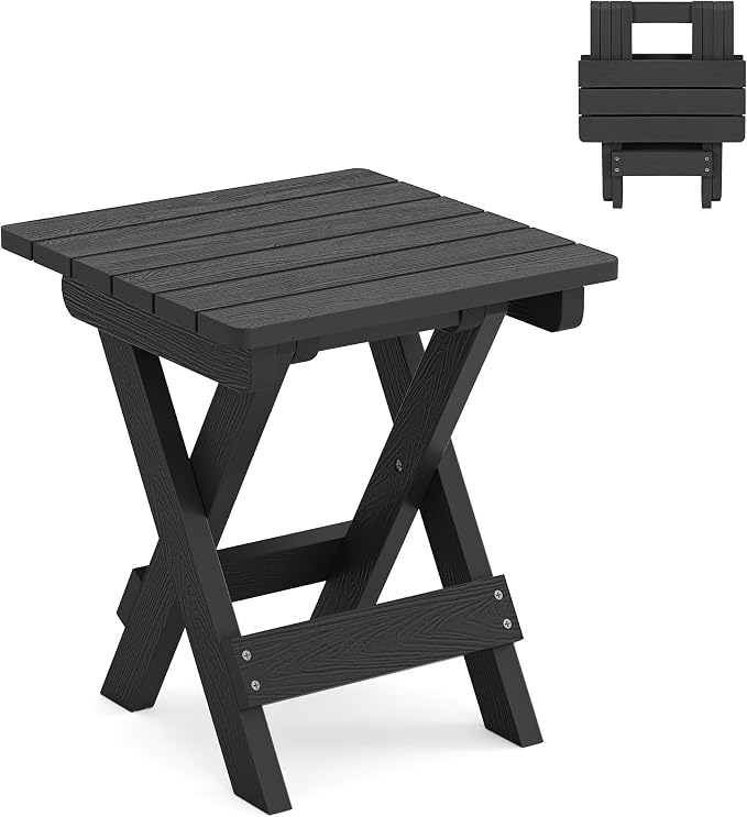 LUE BONA Small Outdoor Folding Side Table, HDPS Outside End Table by LUEBONA