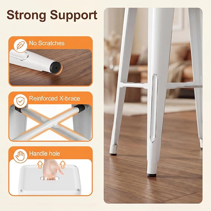 Shahoo 30 Inches Metal Bar Stools Counter Height Stackable Backless Stools - Image 4