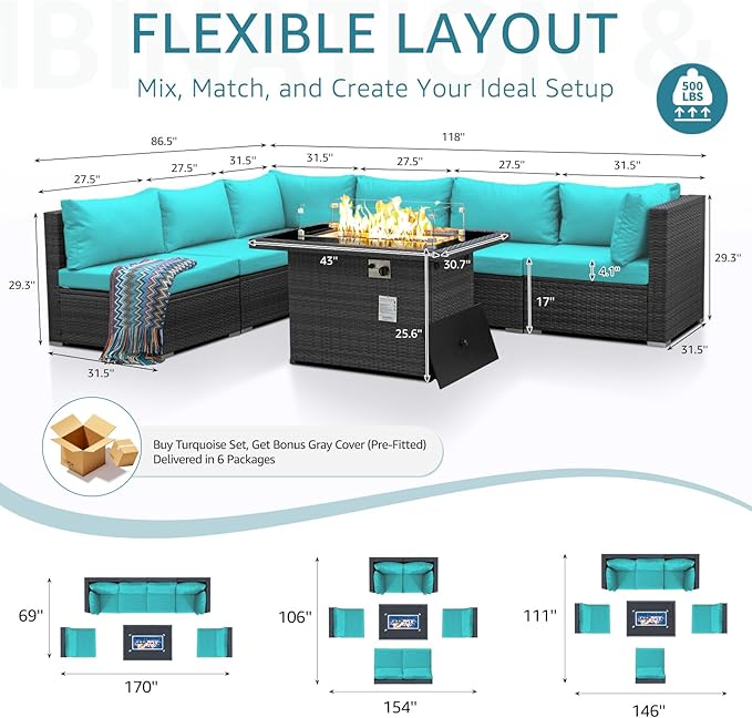 NICESOUL 7 Piece Large Modern Patio Furniture Set - Image 4
