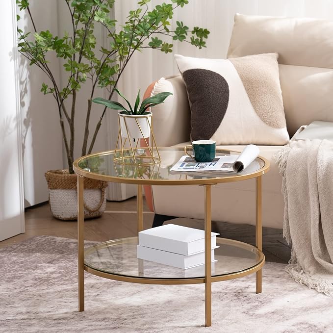 VINGLI 25.6" Round Gold Coffee Tables - Image 8