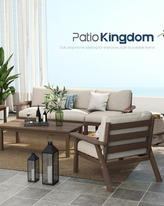 Patio Furniture Set with Washable Thick Beige Cushions, HDPE Outdoor Couch - Image 8