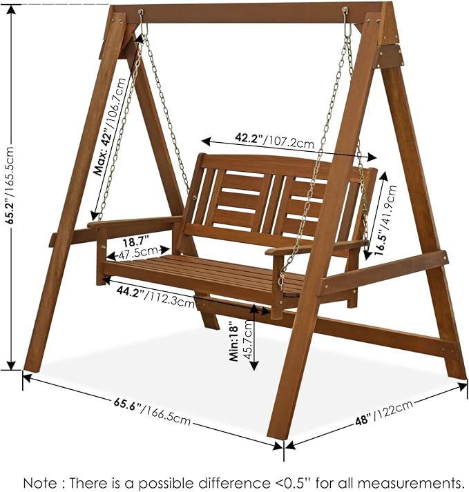 Furinno TIOMAN Porch Swing, Outdoor Hanging Wooden Swing - Image 2